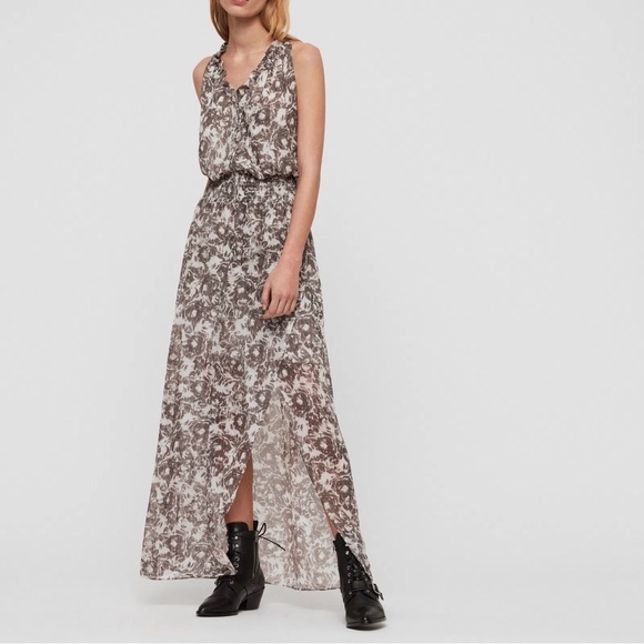 All Saints Monochrome Floral Maxi Dress - Picture 1 of 5